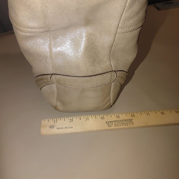 Coach Metallic Gold Leather Tote Bag Adjustable Strap Light Blue Interior - Picture 8 of 13